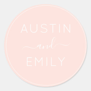 Personalized Modern Blush Pink Wedding Classic Round Sticker