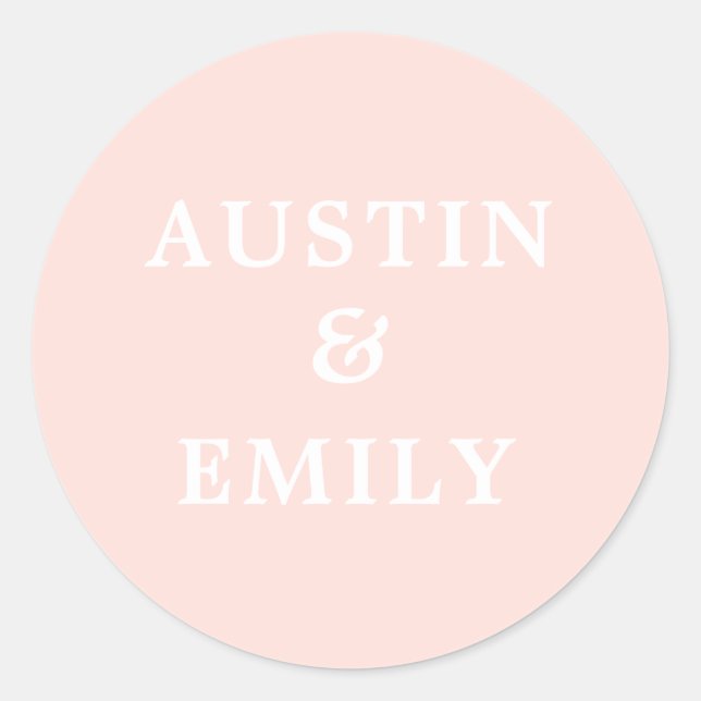 Personalized Modern Blush Pink Wedding  Classic Round Sticker (Front)