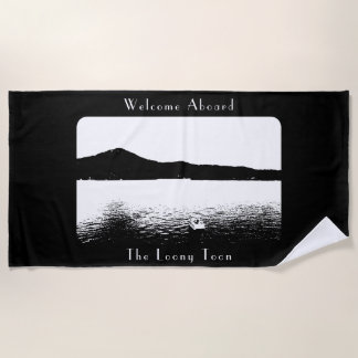 Personalized Modern Boat Decor Black White Pontoon Beach Towel
