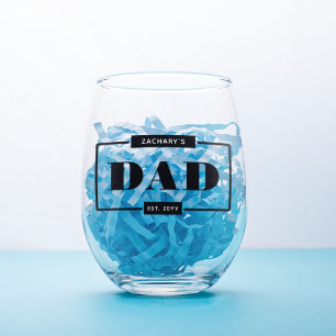 Personalized Modern Bold Dad Est New Dad Stemless Wine Glass