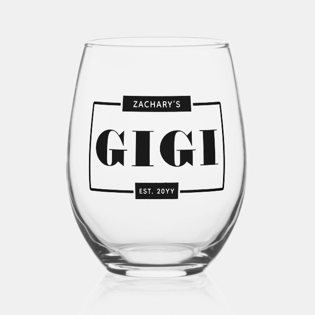 Personalized Modern Bold Gigi Est New Grandma Stemless Wine Glass (Front)