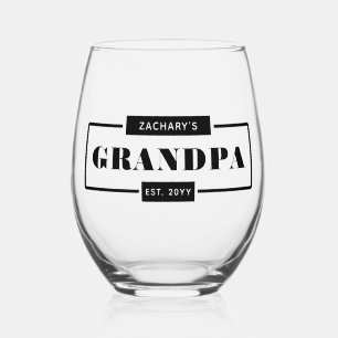 Personalized Modern Bold Grandpa Est Stemless Wine Glass