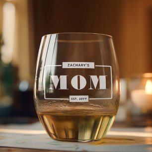 Personalized Modern Bold Mom Est New Mommy Stemless Wine Glass