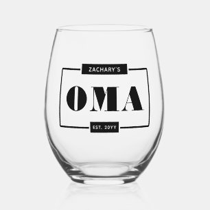 Personalized Modern Bold Oma Est New Grandma Stemless Wine Glass