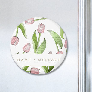 Personalized Modern Botanical Pink Tulip Magnet