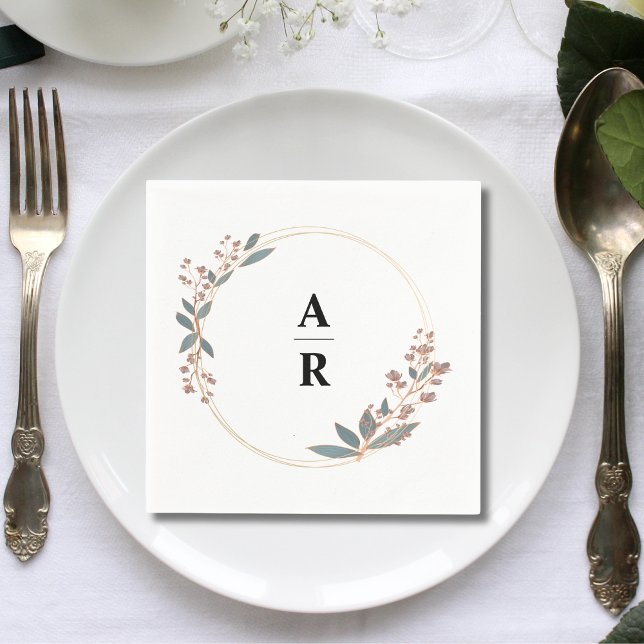 Personalized Modern Botanical Wedding Initials Napkin (Creator Uploaded)