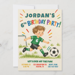 Personalized Modern Boy Soccer Birthday Invitation