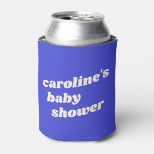 Personalized Modern Bright Blue Retro Baby Shower  Can Cooler