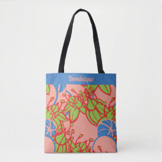 Personalized Modern Bud & Flower Pattern Tote Bag