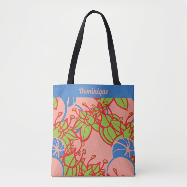 Personalized Modern Bud & Flower Pattern Tote Bag (Front)