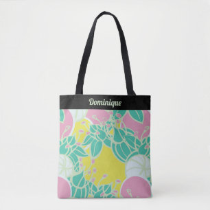 Personalized Modern Bud & Flower Pattern Tote Bag