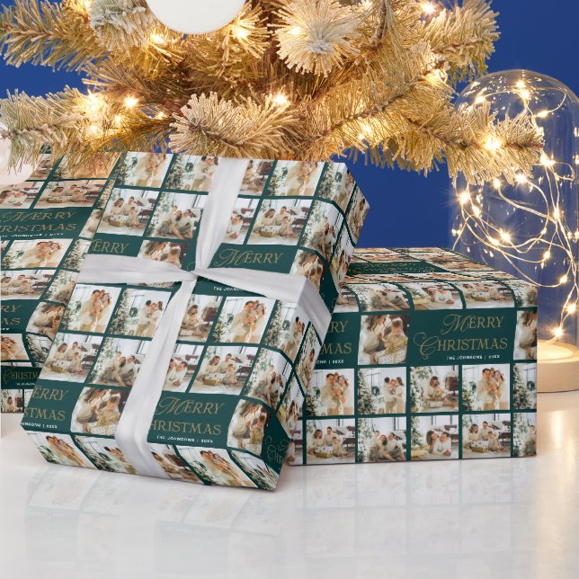 Personalized Modern Calligraphy Christmas Photo Wrapping Paper (Holidays)