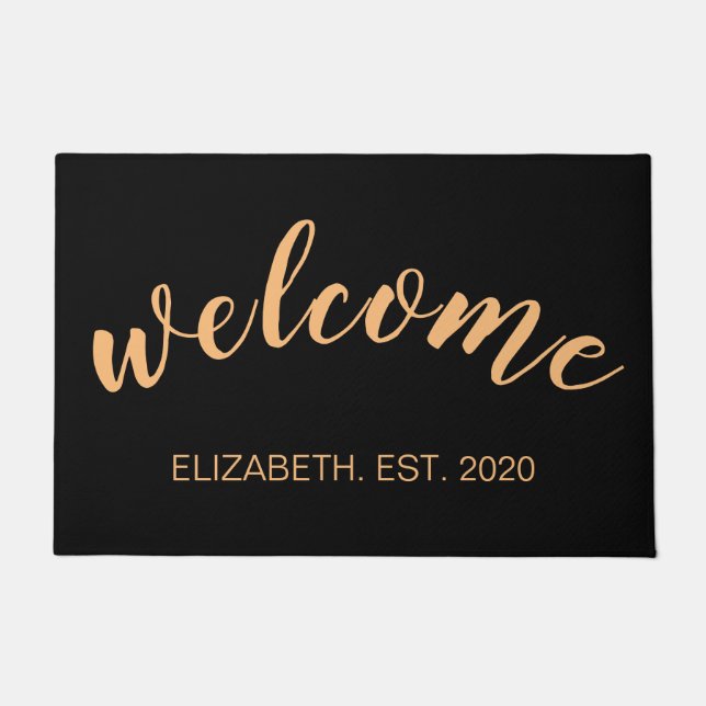 Personalized Modern Calligraphy Warm Welcome Doormat (Front)