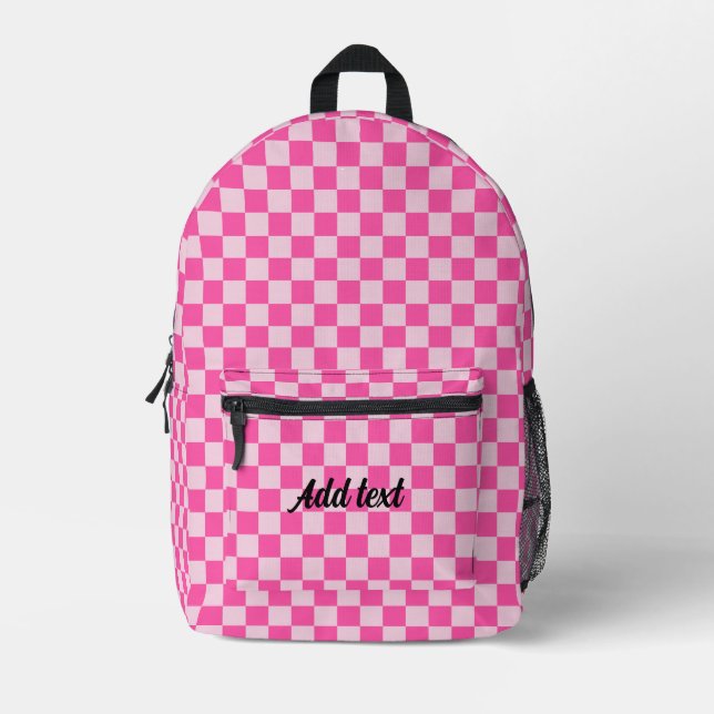 Personalized Modern Candy Pink Chequered   Printed Backpack (Front)
