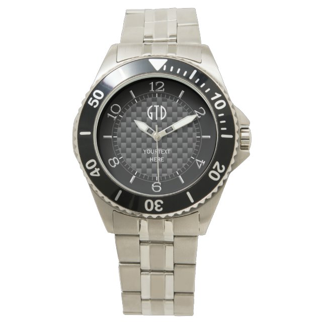 Personalized Modern Carbon Style Print Background Watch (Front)