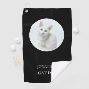 Personalized Modern Cat Dad Black Own Photo  Golf Towel
