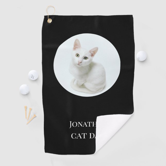 Personalized Modern Cat Dad Black Own Photo  Golf Towel (InSitu)