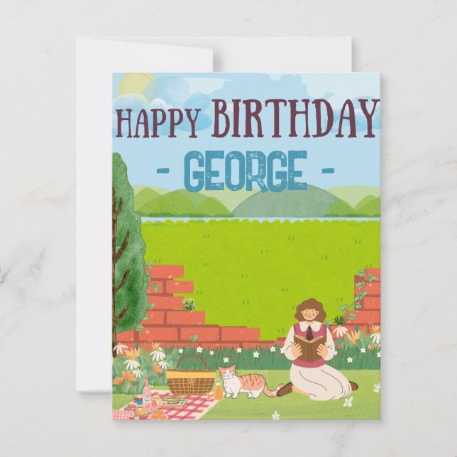 Personalized Modern Cat-nic Birthday Card (Front)