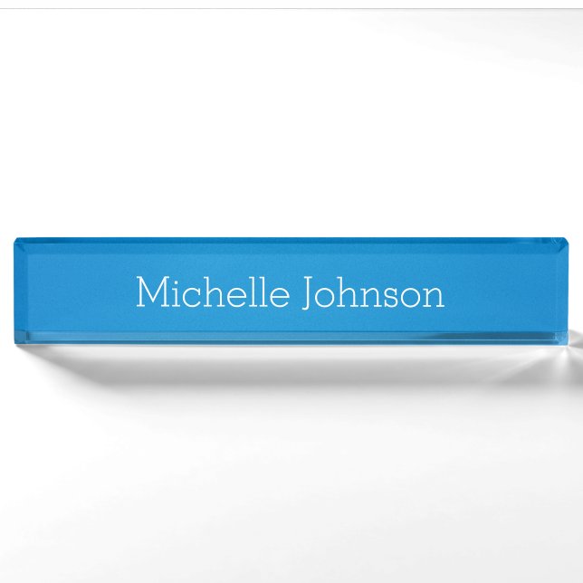 Personalized Modern Cerulean Blue Grainy Texture Nameplate (Front)