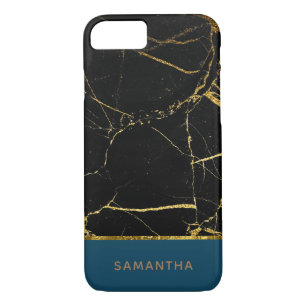 Personalized Modern chic Black marble Gold Teal Case-Mate iPhone Case