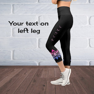 Personalized modern chic lotus flower custom text capri leggings