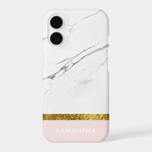 Personalized Modern chic white marble Gold Pink (Back)