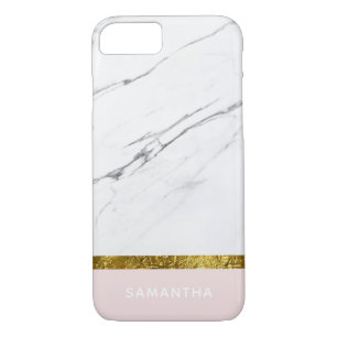 Personalized Modern chic white marble Gold Pink Case-Mate iPhone Case