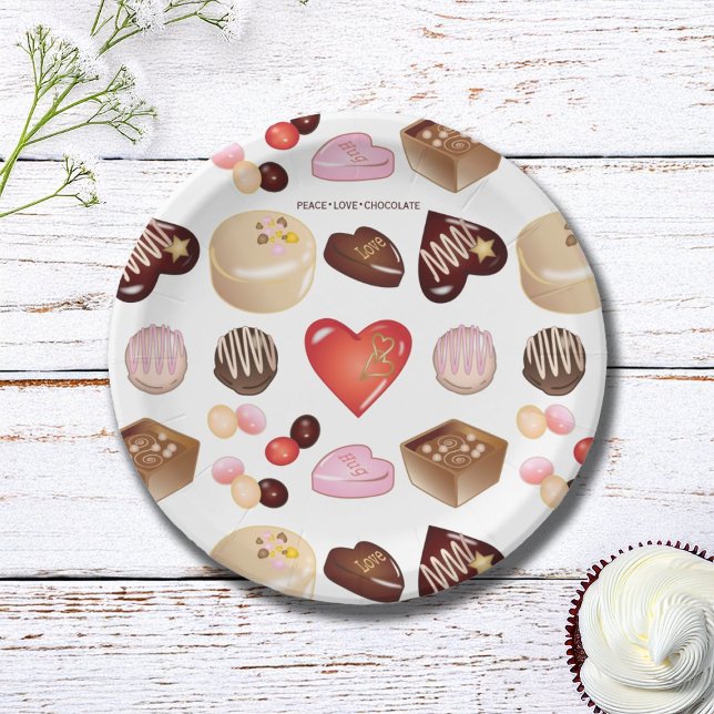 Personalized Modern Chocolate Candy Heart Paper Plate (Creator Uploaded)