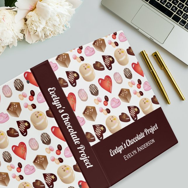 Personalized Modern Chocolate Candy Heart Pattern Binder (Creator Uploaded)