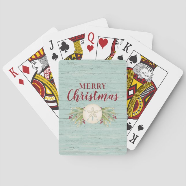 Personalized Modern Christmas Beach Playing Cards (Back)