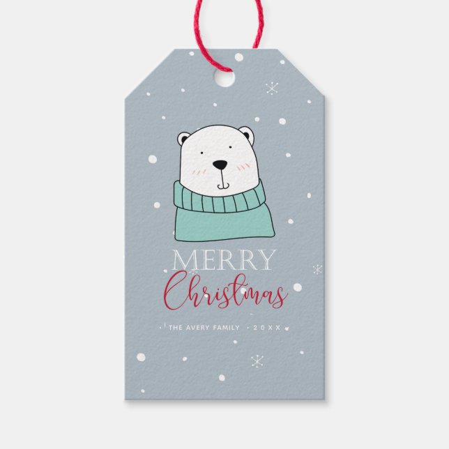 Personalized Modern Christmas Bear Gift Tags (Front)