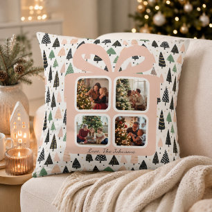 Personalized Modern Christmas Gift Box Photo Throw Pillow
