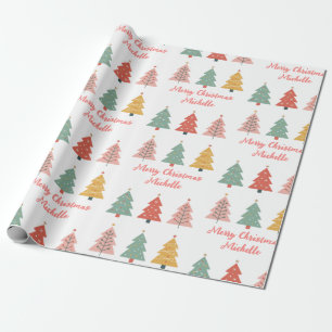 Personalized Modern Christmas Pink Pine Tree Wrapping Paper