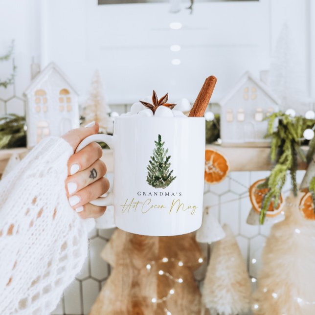 Personalized Modern Christmas Tree Hot Cocoa Mug (Creator Uploaded)