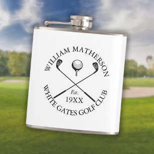 Personalized Modern Classic Golf Club Name Hip Flask