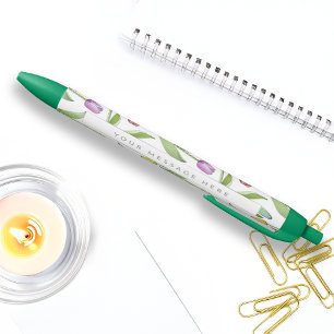 Personalized Modern Colorful Tulip Flower Black Ink Pen