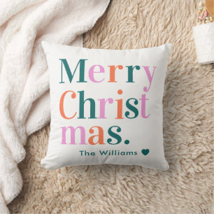Personalized Modern Colourful Merry Christmas Throw Pillow