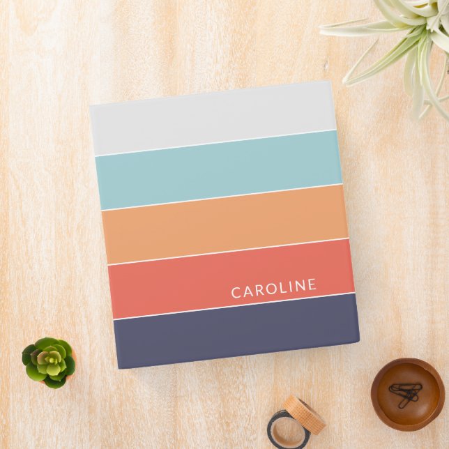 Personalized Modern Colourful Striped Ring Binder (In Situ)