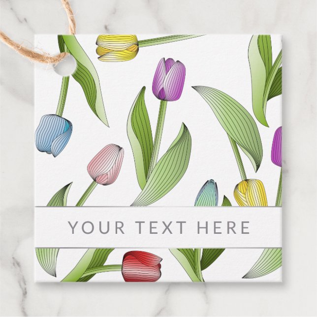 Personalized Modern Colourful Tulip Favour Tags (Front)