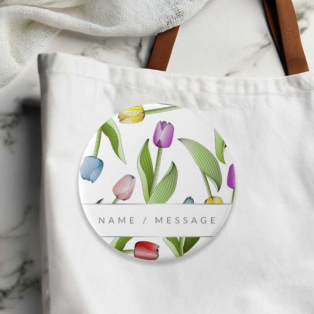 Personalized Modern Colourful Tulip Floral 3 Inch Round Button (Creator Uploaded)