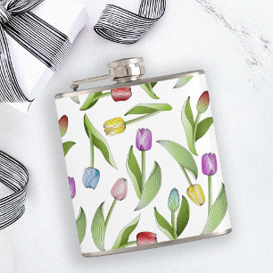 Personalized Modern Colourful Tulip Flower Hip Flask