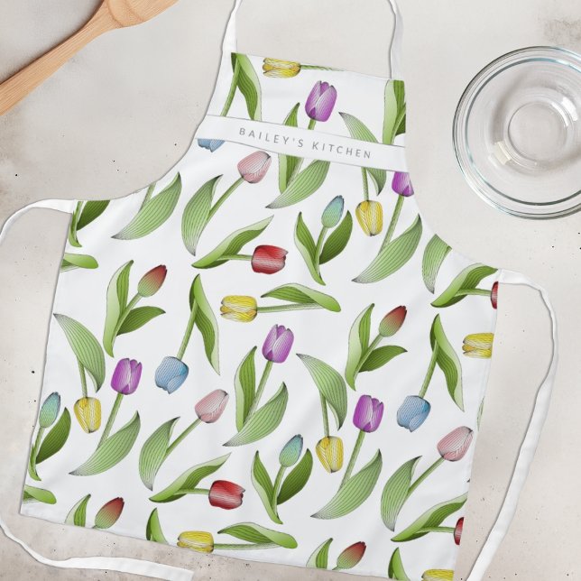 Personalized Modern Colourful Tulip Pattern Apron (Creator Uploaded)
