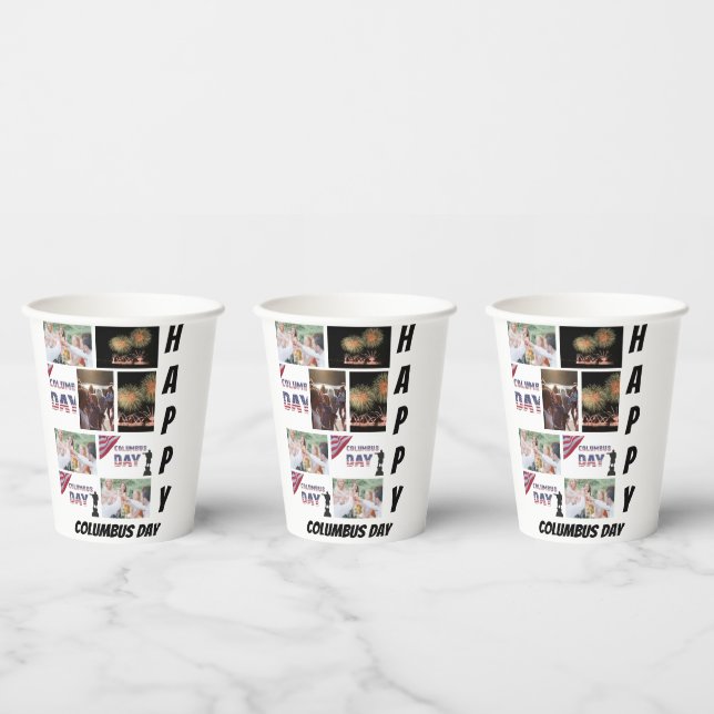 Personalized Modern Columbus Day 9  Photo Collage  Paper Cups (Multi)