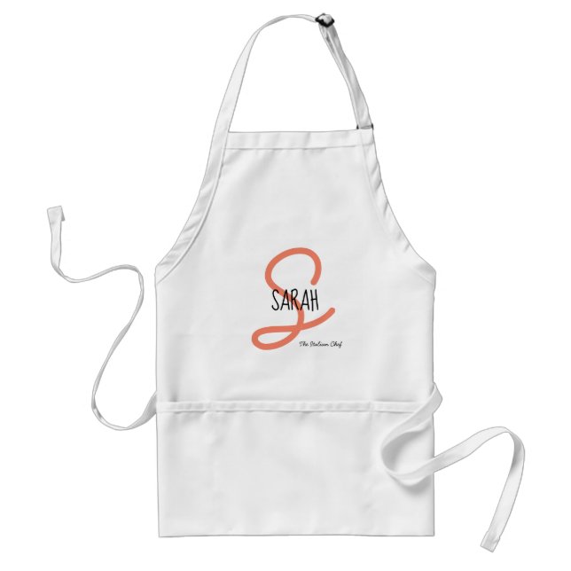 Personalized Modern Coral Elegant Monogram Chef Standard Apron (Front)
