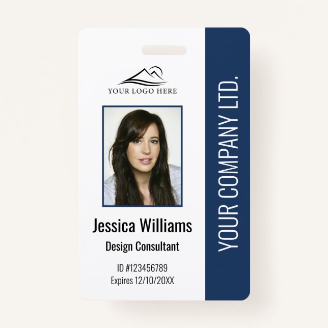 Personalized Modern Corporate Employee Blue ID Badge (Front)