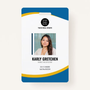 Personalized Modern Corporate Employee ID Blue Badge