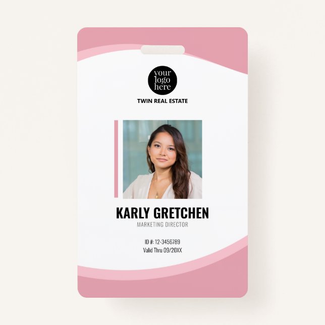 Personalized Modern Corporate Employee ID Pink Badge (Front)