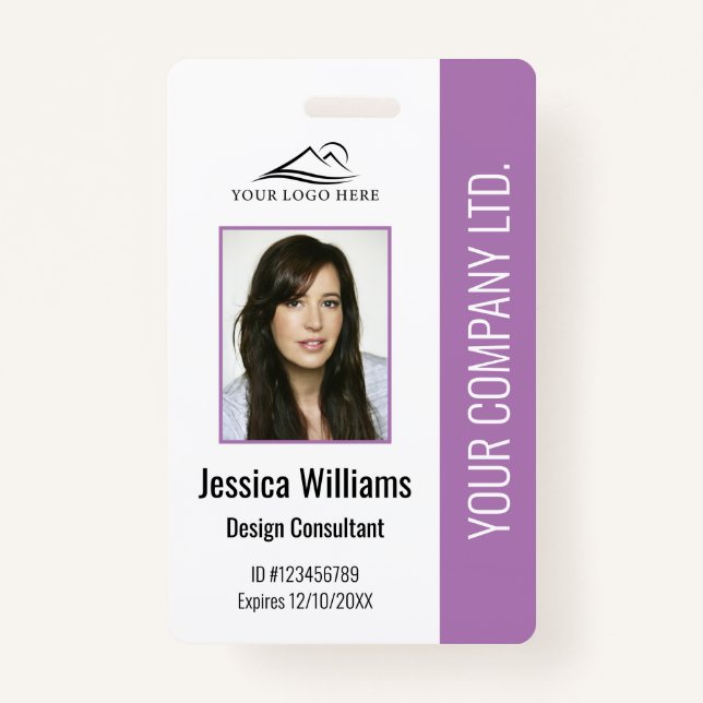 Personalized Modern Corporate Employee Purple ID  Badge (Front)