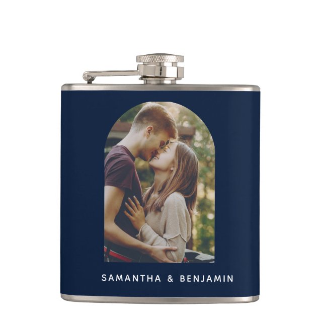 Personalized Modern Couple Photo Hip Flask (Front)