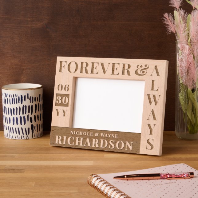 Personalized Modern Couples Name Wedding Date Gift Etched Frames (Left)